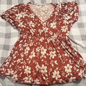 Michelle Mae Floral Blouse in Rust and Cream